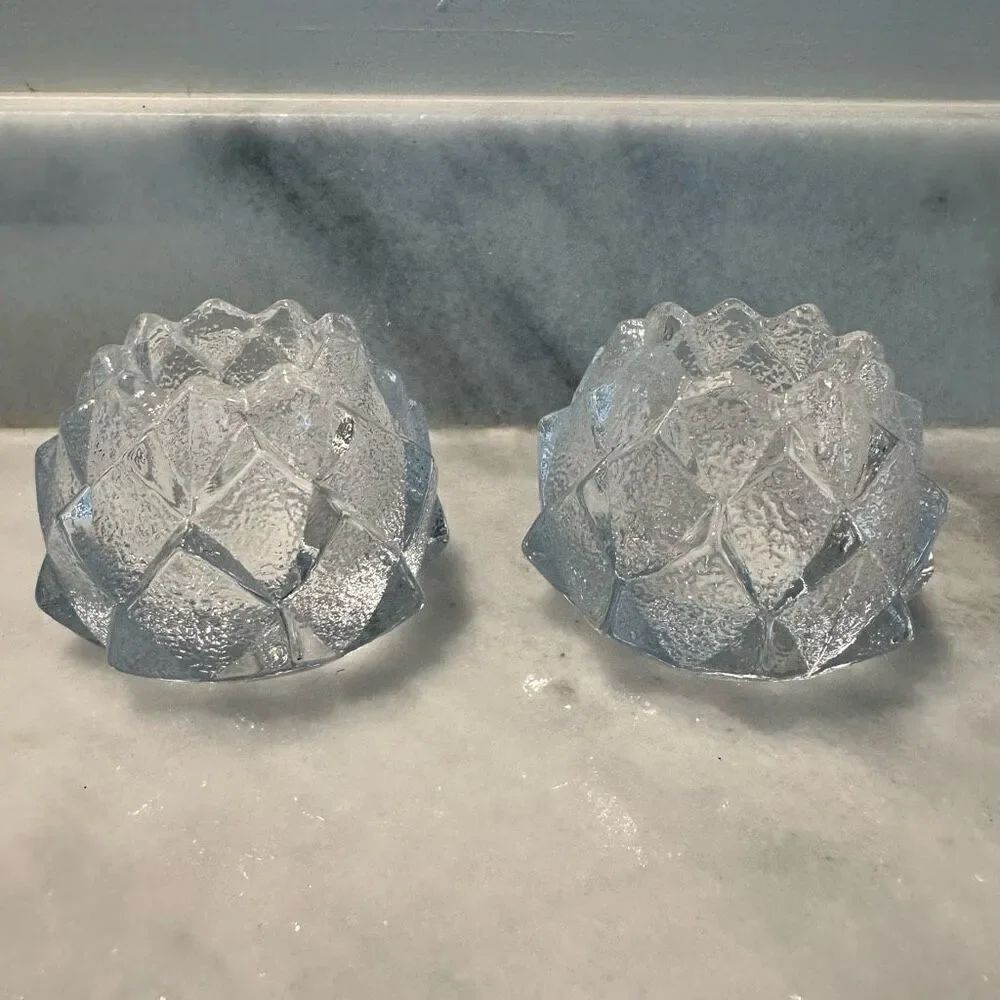 Vintage Orrefors Sweden Crystal Artichoke Nimbus Votive Candle Holders Set of 2 - Picture 4 of 7